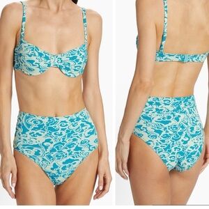 ALC DYLAN Blue and Cream swirl high waisted panty Bikini bottoms LARGE NWT